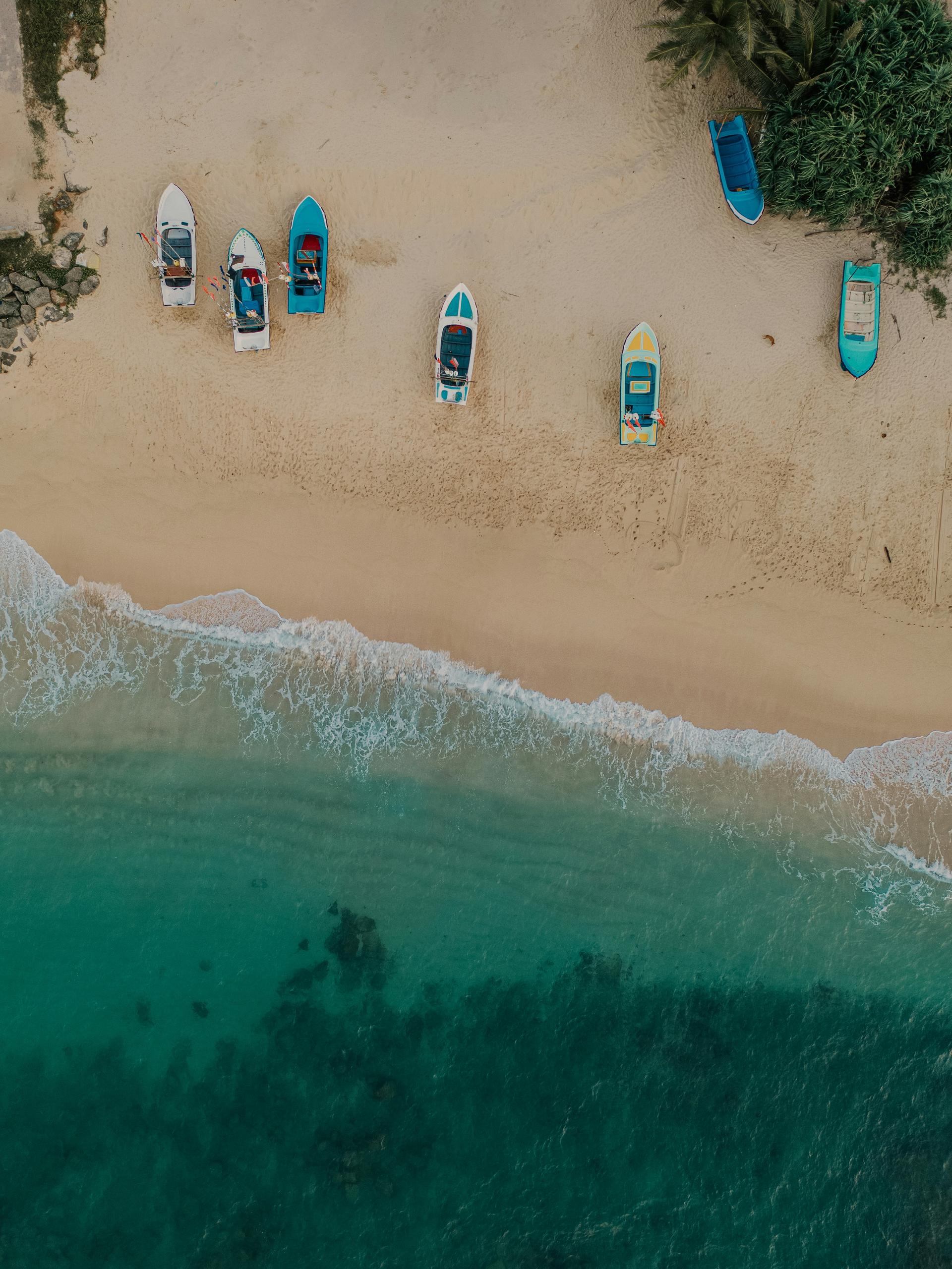 Colourful fishing boats along the Galle coast